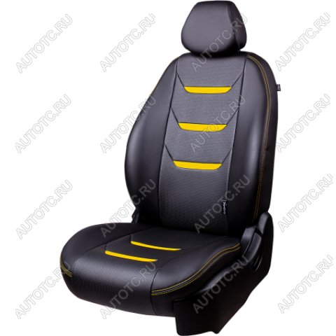 11 899 р. Комплект чехлов для сидений ( РЗС 60/40 2Г Орегон) ТУРИН-2 Lord Autofashion  Hyundai Solaris  RBr (2010-2017) седан дорестайлинг, седан рестайлинг (черный, вставка черная+желтая, строчка желтая)  с доставкой в г. Кемерово
