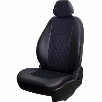 Комплект чехлов для сидений (РЗСиС 60/40 2Г Илана+Орегон) ТУРИН ст РОМБ Lord Autofashion Лада Гранта Кросс  2194 (2018-2025) (черный, вставка черная+красная, строчка красная)