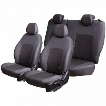 4 649 р. Комплект чехлов для сидений (ЦЗС 2П+1Г Жаккард) Дублин Lord Autofashion Volkswagen Polo 5 хэтчбек рестайлинг (2015-2020) (серый, вставка Стежок серая)  с доставкой в г. Кемерово. Увеличить фотографию 2