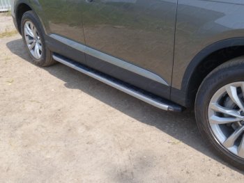 Пороги алюминиевые с пластиковой накладкой ТСС Тюнинг Audi Q7  4M (2015-2020) дорестайлинг (карбон серебро)