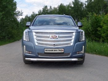 43 999 р. Защита передняя нижняя овальная с ДХО 75х42 мм ТСС Тюнинг  Cadillac Escalade  GMTK2 джип 5 дв. (2015-2020) короткая база (нержавейка)  с доставкой в г. Кемерово. Увеличить фотографию 1