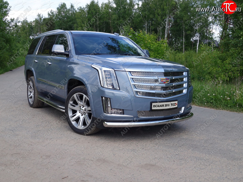 23 549 р. Защита переднего бампера нижняя 76,1 мм ТСС Тюнинг  Cadillac Escalade  GMTK2 джип 5 дв. (2015-2020) короткая база (нержавейка)  с доставкой в г. Кемерово