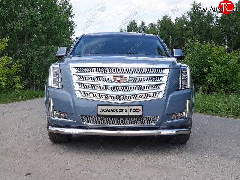 39 749 р. Защита переднего бампера нижняя с ДХО 76,1 мм ТСС Тюнинг  Cadillac Escalade  GMTK2 джип 5 дв. (2015-2020) короткая база (нержавейка)  с доставкой в г. Кемерово