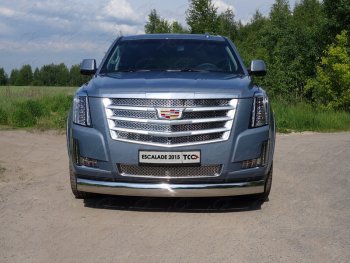 Защита переднего бампера нижняя овальная 120х60 мм ТСС Тюнинг Cadillac Escalade  GMTK2 джип 5 дв. (2015-2020) короткая база (нержавейка)