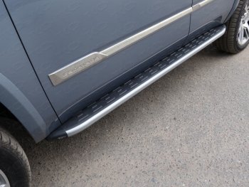 Пороги алюминиевые с пластиковой накладкой ТСС Тюнинг Cadillac Escalade  GMTK2 джип 5 дв. (2015-2020) короткая база (карбон серебро)