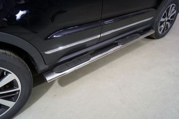 Пороги овальные с накладкой 120x60 мм ТСС Тюнинг Changan CS55 (2017-2025) дорестайлинг, рестайлинг (серые)