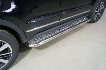Пороги с площадкой 60,3 мм ТСС Тюнинг Changan CS55 (2017-2025) дорестайлинг, рестайлинг (серый)