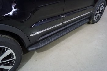 Пороги алюминиевые с пластиковой накладкой ТСС Тюнинг Changan CS55 (2017-2025) дорестайлинг, рестайлинг (карбон черные)
