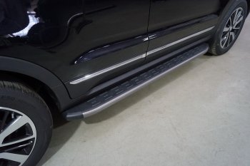 Пороги алюминиевые с пластиковой накладкой, ТСС Тюнинг Changan CS55 (2017-2025) дорестайлинг, рестайлинг (карбон серые)