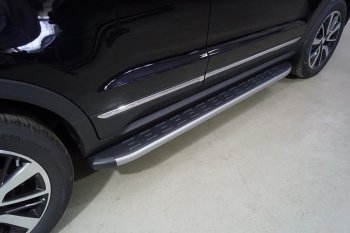 Пороги алюминиевые с пластиковой накладкой, ТСС Тюнинг Changan CS55 (2017-2025) дорестайлинг, рестайлинг (карбон серебро)