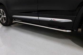 Пороги овальные гнутые с накладкой 75х42 мм ТСС Тюнинг Changan CS75 1-ый рестайлинг (2018-2022) (серые)