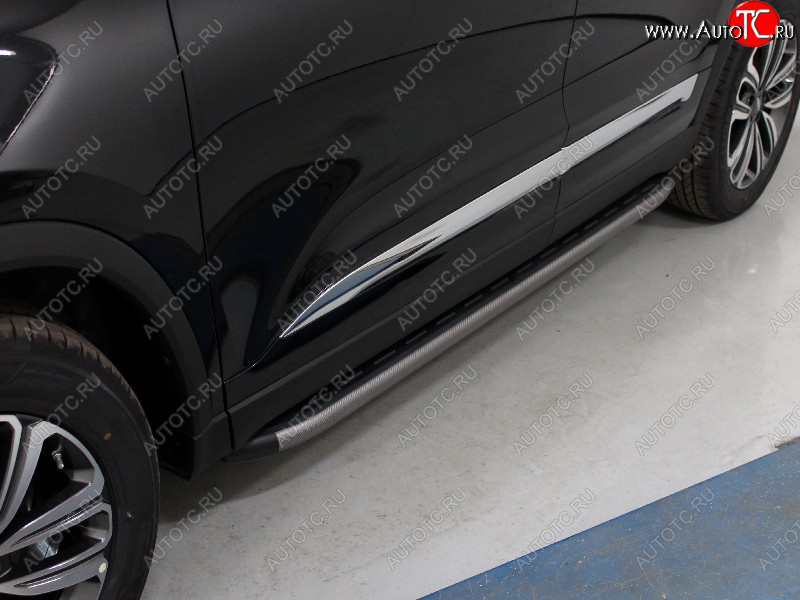 21 999 р. Пороги алюминиевые с пластиковой накладкой ТСС Тюнинг  Chery Tiggo 8  (T18) (2019-2025) рестайлинг (карбон серые)  с доставкой в г. Кемерово