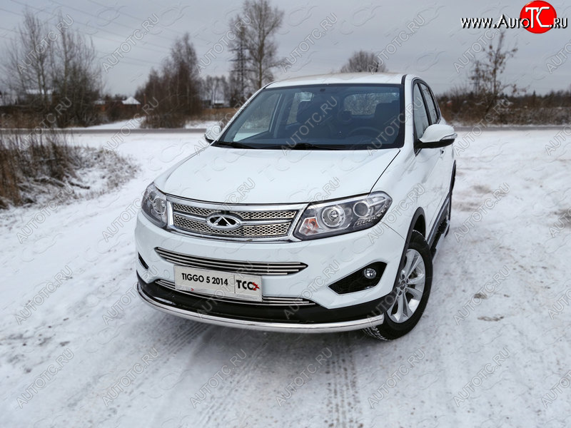 17 649 р. Защита переднего бампера нижняя d60,3 мм ТСС Тюнинг  Chery Tiggo 5  (T21) (2014-2017) дорестайлинг (нержавейка)  с доставкой в г. Кемерово