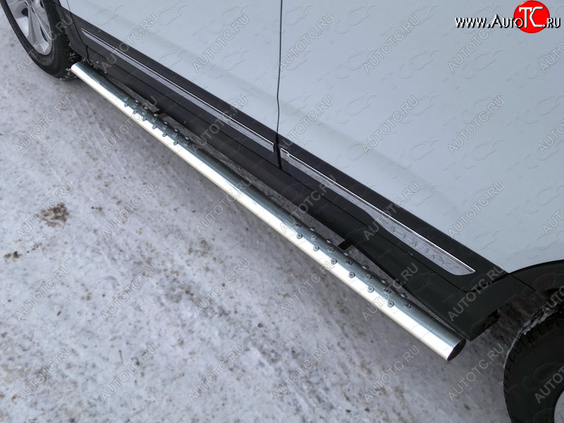 31 399 р. Пороги овальные с проступью 75х42 мм ТСС Тюнинг  Chery Tiggo 5  (T21) (2014-2017) дорестайлинг (серые)  с доставкой в г. Кемерово