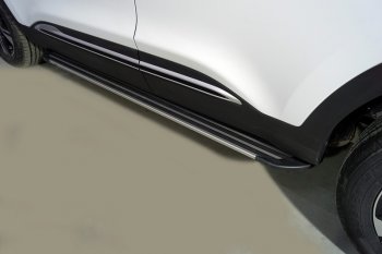 Пороги алюминиевые Slim Line ТСС Тюнинг Chery Tiggo 4 Pro (2021-2025) (Silver)