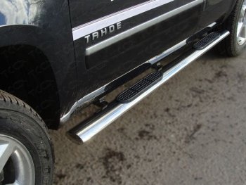 Пороги овальные с накладкой 120x60 мм ТСС Тюнинг Chevrolet Tahoe GMT900 5 дв. (2006-2013) (серые)