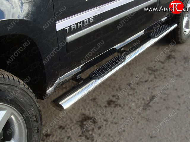 43 949 р. Пороги овальные с накладкой 120x60 мм ТСС Тюнинг Chevrolet Tahoe GMT900 5 дв. (2006-2013) (серые)  с доставкой в г. Кемерово