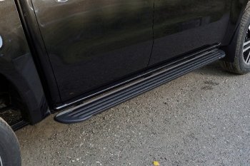 Пороги алюминиевые Slim Line ТСС Тюнинг Dong Feng DF6 (2022-2025) пикап (Black)