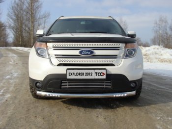 Защита переднего бампера с ходовыми огнями d76,1 мм ТСС Тюнинг Ford Explorer  U502 (2010-2016) дорестайлинг (нержавейка)
