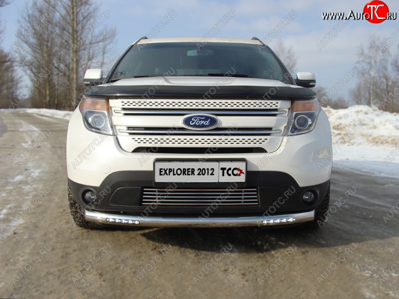 39 749 р. Защита переднего бампера с ходовыми огнями d76,1 мм ТСС Тюнинг  Ford Explorer  U502 (2010-2016) дорестайлинг (нержавейка)  с доставкой в г. Кемерово