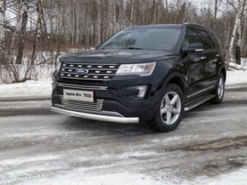 Защита передняя нижняя овальная короткая 75х42 мм ТСС Тюнинг Ford Explorer U502 1-ый рестайлинг, 5 дв. (2015-2018) (нержавейка)