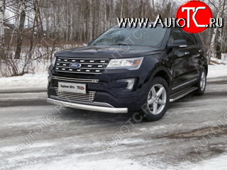 21 999 р. Защита передняя нижняя овальная короткая 75х42 мм ТСС Тюнинг Ford Explorer U502 1-ый рестайлинг, 5 дв. (2015-2018) (нержавейка)  с доставкой в г. Кемерово