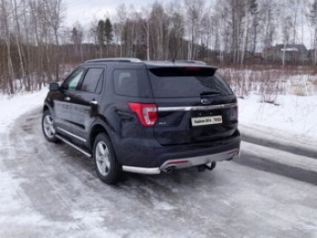 Защита задняя (уголки овальные, нержавейка 75х42 мм) ТСС Тюнинг Ford Explorer  U502 (2015-2018) 1-ый рестайлинг, 5 дв. (уголки овальные)