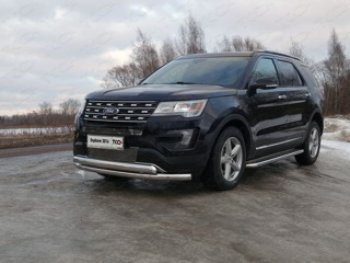 Защита передняя нижняя двойная 76,1*75 мм ТСС Тюнинг Ford Explorer U502 1-ый рестайлинг, 5 дв. (2015-2018) (нержавейка)