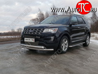 27 599 р. Защита передняя нижняя двойная 76,1*75 мм ТСС Тюнинг Ford Explorer U502 1-ый рестайлинг, 5 дв. (2015-2018) (нержавейка)  с доставкой в г. Кемерово
