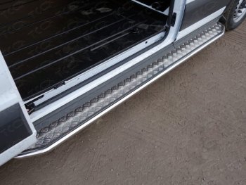 Левый порог с площадкой 42,4 мм ТСС Тюнинг Ford Transit (2014-2022) цельнометаллический фургон (серый)
