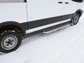 Левый порог с площадкой укороченный d 42,4 мм ТСС Тюнинг Ford Transit (2014-2022) цельнометаллический фургон (серые)