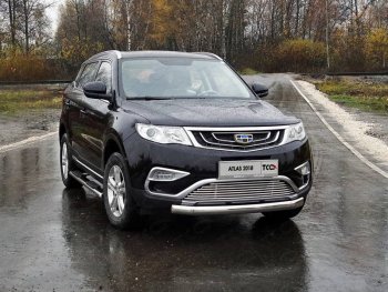 Защита переднего бампера нижняя овальная 75х42 мм ТСС Тюнинг Geely Atlas NL3 (2016-2022) (нержавейка)