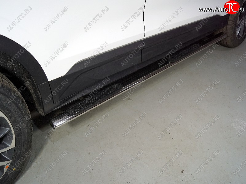 31 399 р. Пороги овальные с накладкой 75*42 мм ТСС Тюнинг Geely Coolray SX11 дорестайлинг (2018-2023) (серые)  с доставкой в г. Кемерово