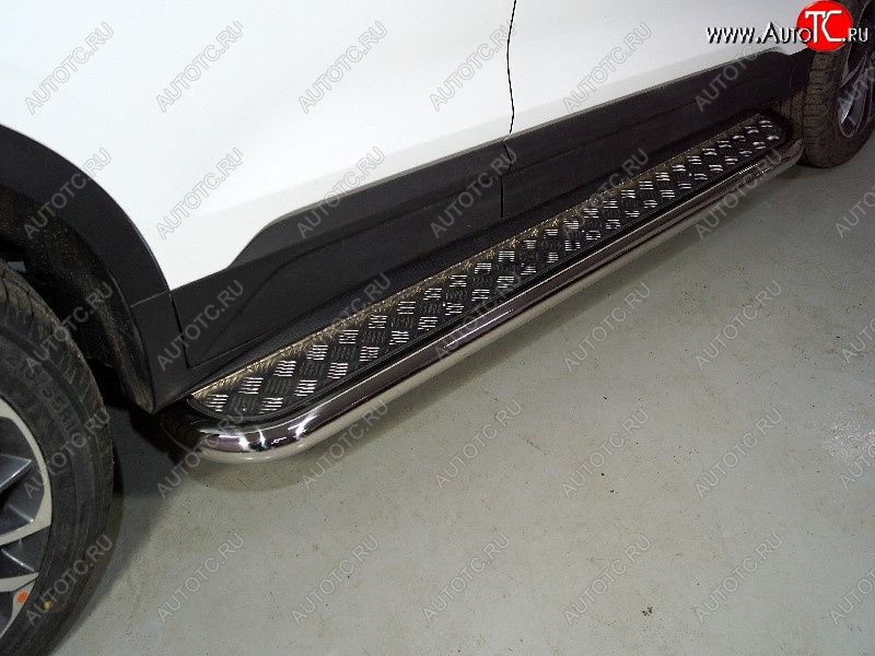 34 799 р. Пороги с площадкой 60,3 мм ТСС Тюнинг  Geely Coolray  SX11 (2018-2023) дорестайлинг (серые)  с доставкой в г. Кемерово
