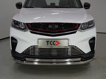 Защита переднего бампера нижняя двойная 60,3*42,4 мм ТСС Тюнинг Geely Coolray SX11 дорестайлинг (2018-2023) (нержавейка)