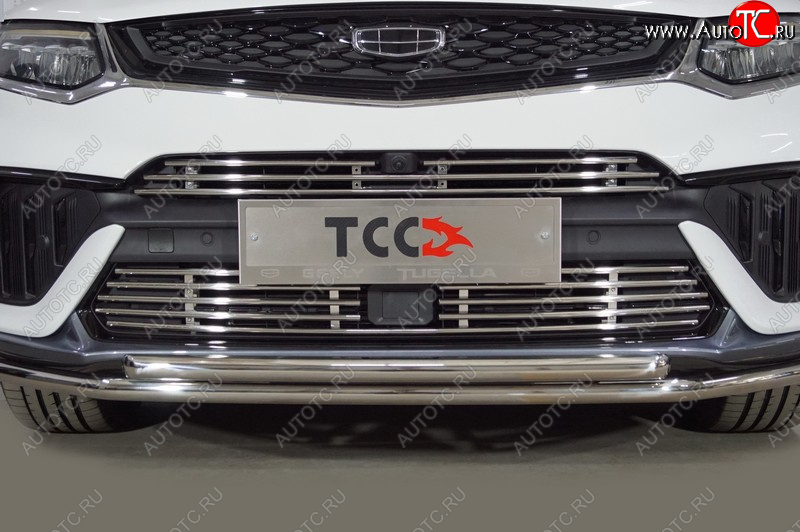 4 649 р. Верхняя декоративная вставка решетки радиатора ТСС Тюнинг  Geely Tugella  FY11,HPBA4 (2022-2025) рестайлинг (d 12 мм)  с доставкой в г. Кемерово