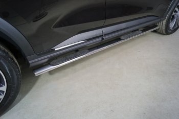 Пороги овальные с накладкой 75*42 мм ТСС Тюнинг Haval F7 рестайлинг (2022-2024) (серые)