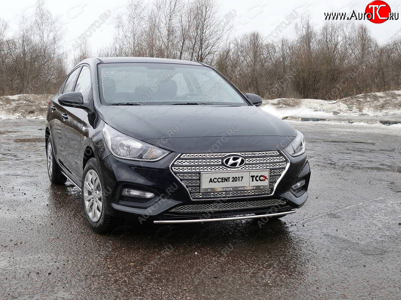 5 849 р. Защита переднего бампера нижняя 25 мм ТСС Тюнинг  Hyundai Solaris  HCR (2017-2020) седан дорестайлинг (нержавейка)  с доставкой в г. Кемерово