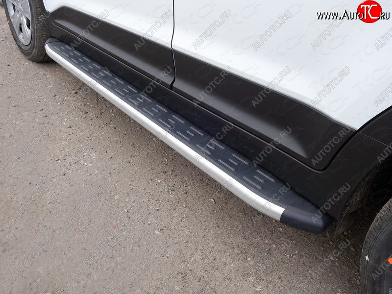 20 599 р. Пороги алюминиевые с пластиковой накладкой ТСС Тюнинг Hyundai Creta GS рестайлинг (2019-2021) (серые)  с доставкой в г. Кемерово