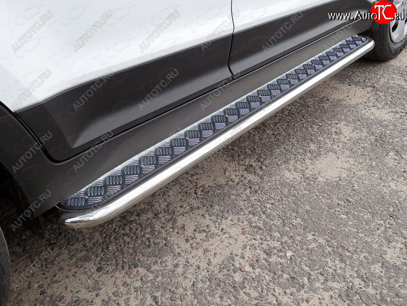 27 849 р. Пороги с площадкой 42,4 мм ТСС Тюнинг Hyundai Creta GS рестайлинг (2019-2021) (серые)  с доставкой в г. Кемерово