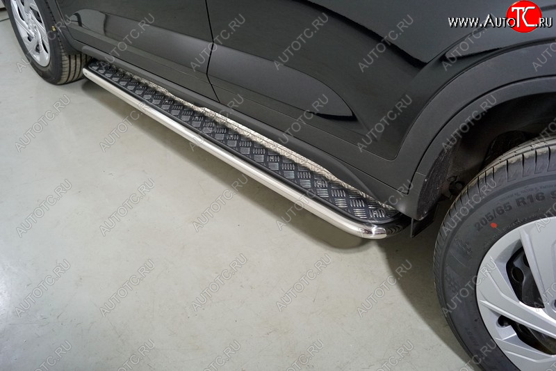 32 199 р. Пороги с площадкой 42,4 мм ТСС Тюнинг  Hyundai Creta  SU (2020-2022) (серые)  с доставкой в г. Кемерово