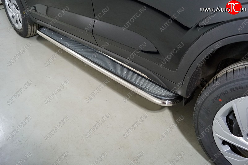 40 999 р. Пороги с площадкой 42,4 мм ТСС Тюнинг Hyundai Creta SU (2020-2022) (нержавейка)  с доставкой в г. Кемерово