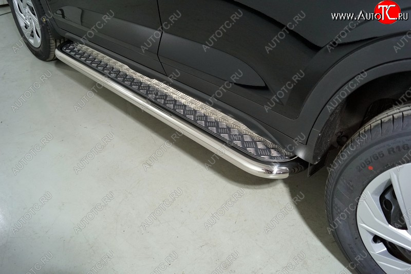 36 899 р. Пороги с площадкой 60,3 мм ТСС Тюнинг Hyundai Creta SU (2020-2022) (серые)  с доставкой в г. Кемерово