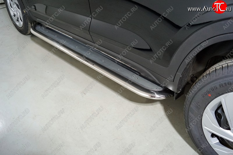 53 999 р. Пороги с площадкой 75х42 мм ТСС Тюнинг Hyundai Creta SU (2020-2022) (нержавейка)  с доставкой в г. Кемерово