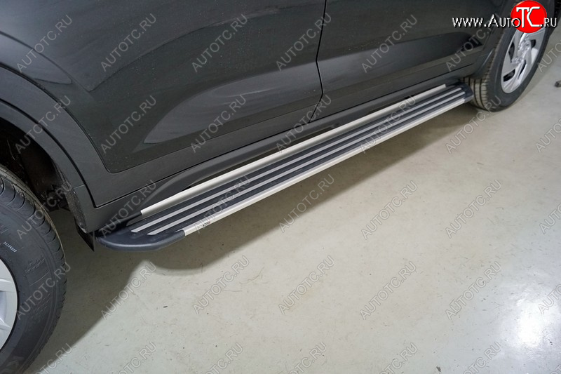 20 599 р. Пороги алюминиевые Slim Line ТСС Тюнинг Hyundai Creta SU (2020-2022) (Silver)  с доставкой в г. Кемерово