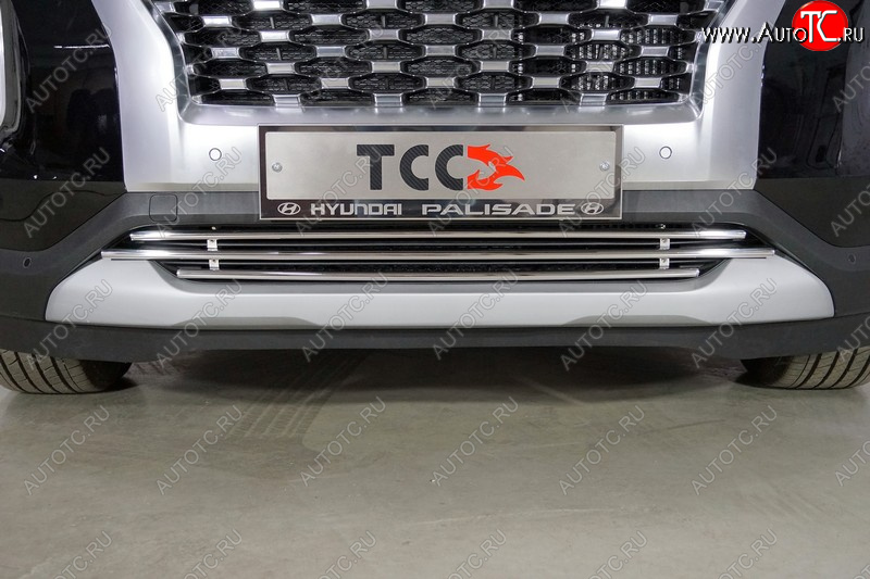 7 349 р. Нижняя декоративная вставка в бампер ТСС Тюнинг  Hyundai Palisade  LX2 (2018-2022) (d 16 мм )  с доставкой в г. Кемерово