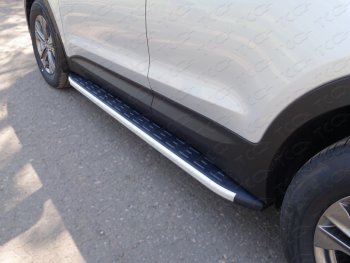 Пороги алюминиевые с пластиковой накладкой ТСС Тюнинг Hyundai Santa Fe  CM (2009-2012) рестайлинг (серые)