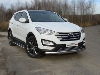 Защита переднего бампера овальная длинная 75х42 мм ТСС тюнинг Hyundai Santa Fe  DM (2012-2016) дорестайлинг (нержавейка)