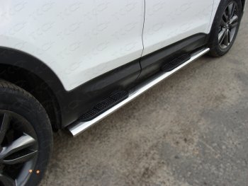 Пороги овальные с накладкой 120*60 мм ТСС Тюнинг Hyundai Santa Fe  DM (2012-2016) дорестайлинг