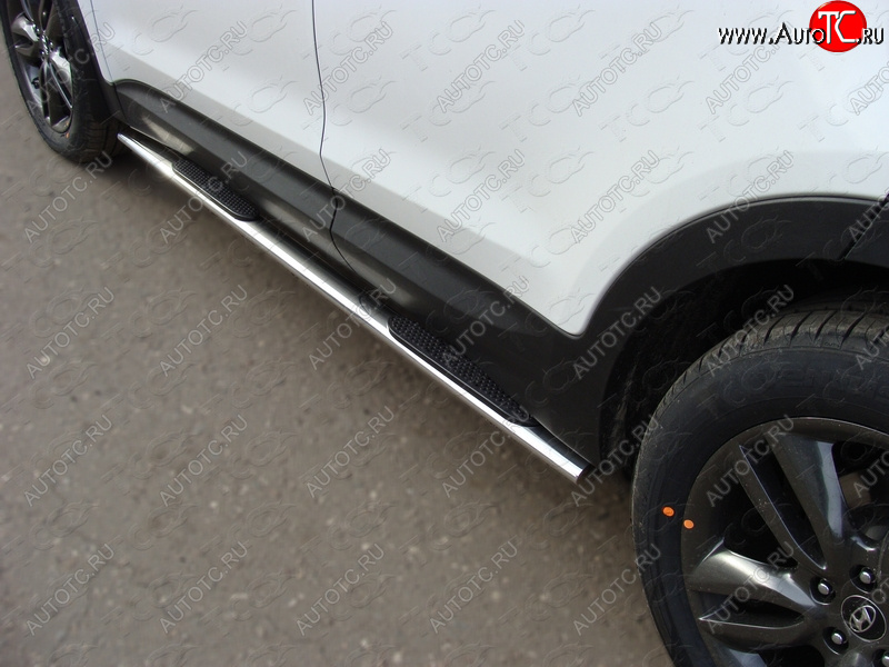 31 399 р. Пороги овальные с накладкой 75*42 мм ТСС Тюнинг Hyundai Santa Fe DM рестайлинг (2015-2019) (серые)  с доставкой в г. Кемерово